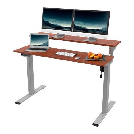 Zoxou Flexispot Adjustable Height Standing Desk with Storage Shelves, 55in x 28in, Chipboard, Mahogany Top FF1S-5528N